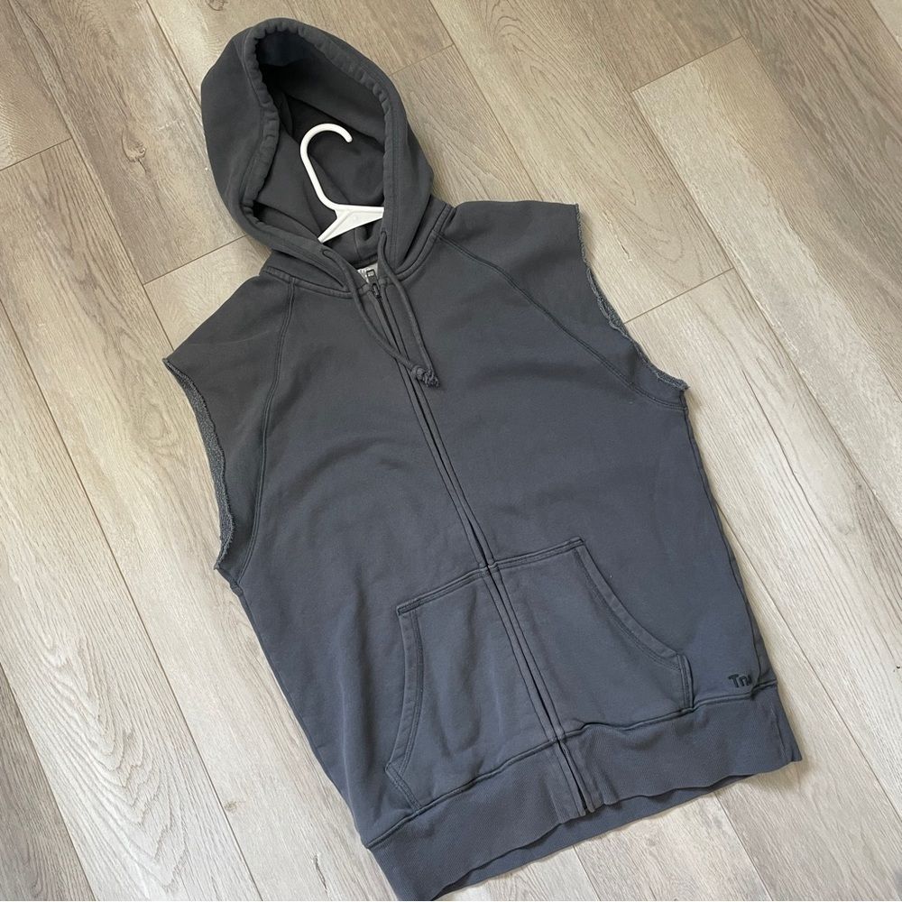 TNA Sleeveless Hoodie Jacket boyfriend full zip womens Gray (xxsmall) athleisure